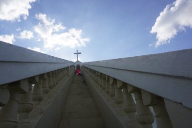 The cross atop the cathedral in Hinche.