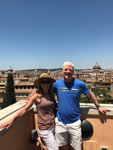 On terrace overlooking Rome at Capitoline Museum.